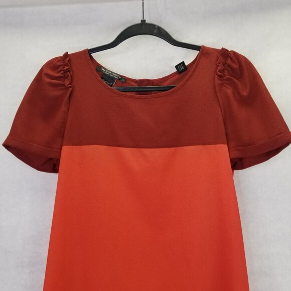 Maison Scotch Shift Dress Women Small Red Colorblock Puff Sleeve Chiffon A-line - Picture 4 of 16